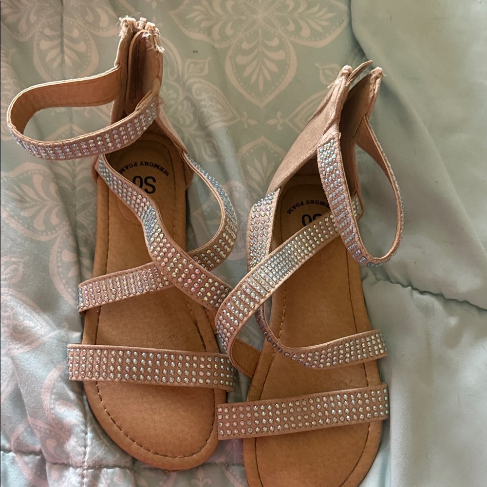 SO Tan Sandals with Rhinestone Straps